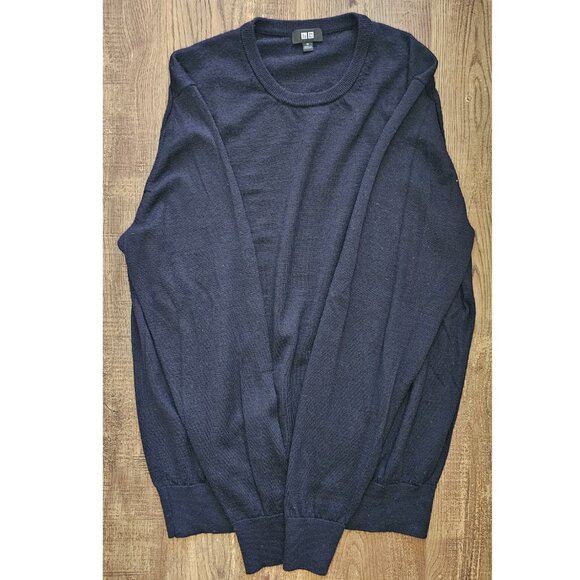 Uniqlo 100% Wool Lightweight Crew Neck Sweater, M, Navy - Picture 6 of 9
